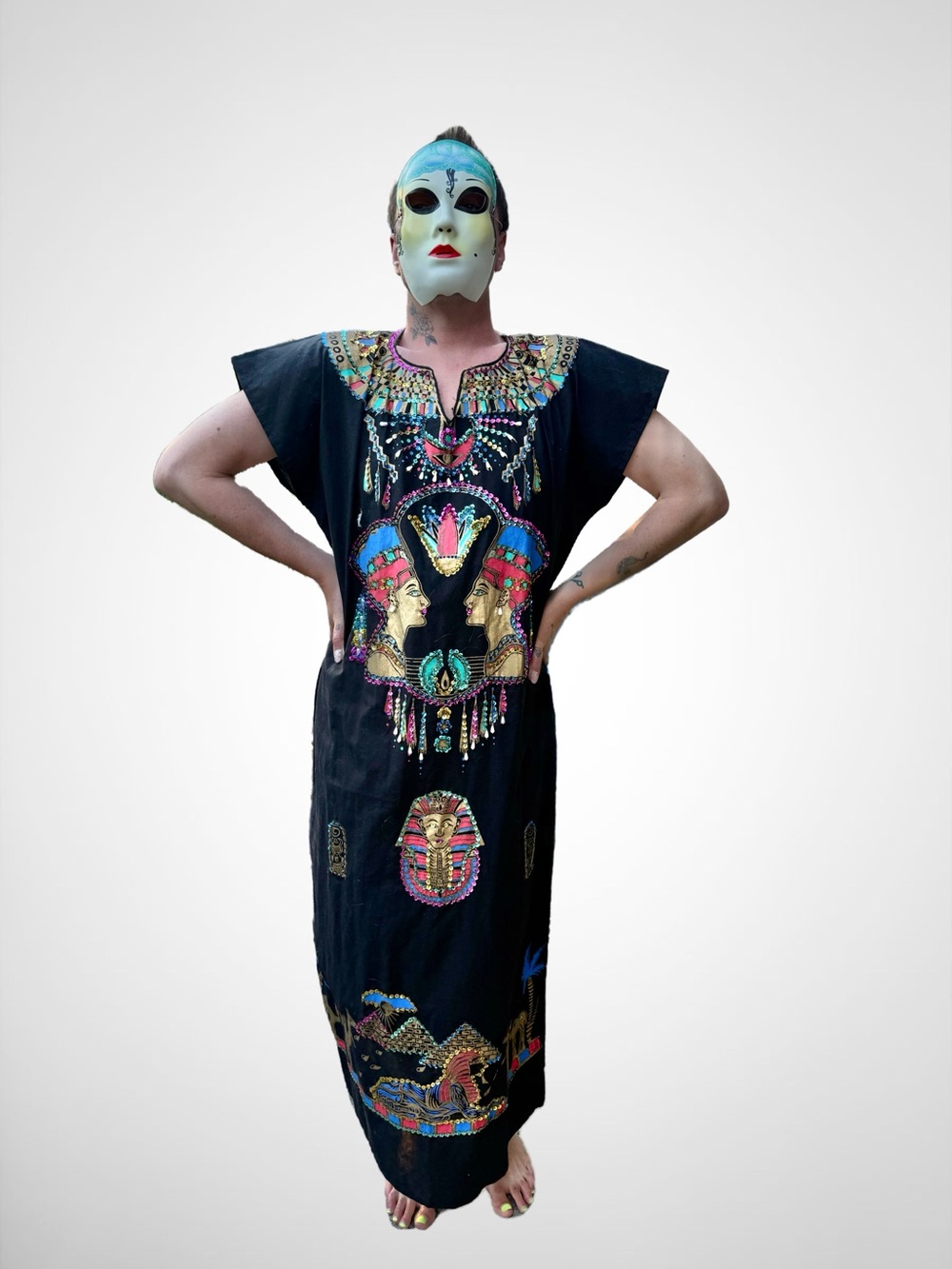 Embroidered Black Egyptian Maxi Dress